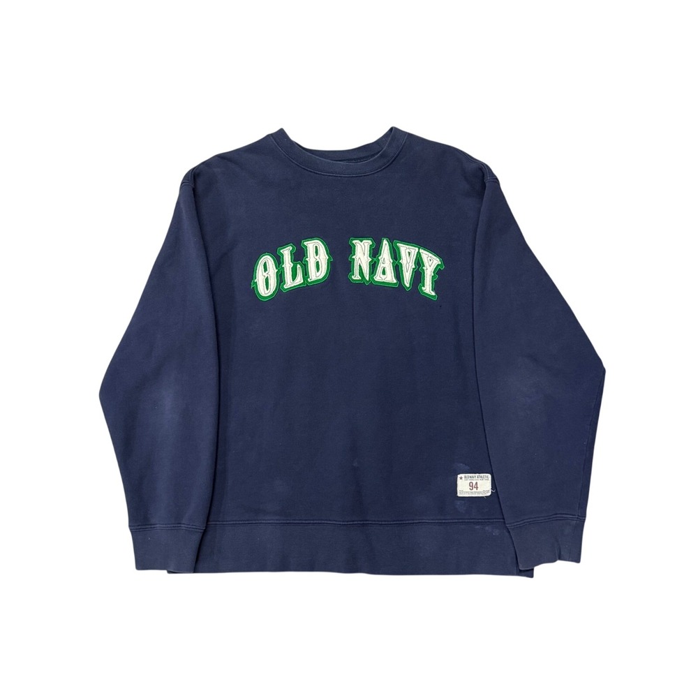Vintage Old Navy Spellout Crewneck Sweatshirt Navy‎ Blue Mens XL Boxy Streetwear